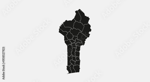 Benin Map Outline with Internal Divisions - Black Silhouette on White Background