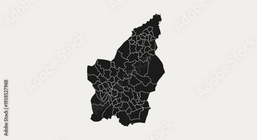 Black Map Outline of San Marino with Internal Divisions on White Background