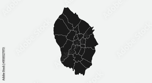 Black Silhouette Map of a Region with Internal Divisions on White Background