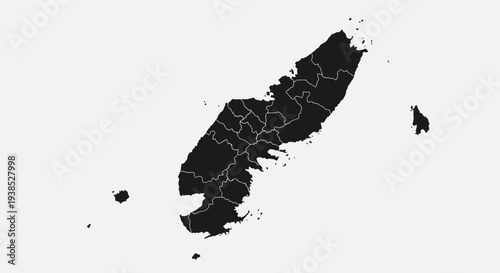 Black Silhouette Map of an Island with Administrative Divisions