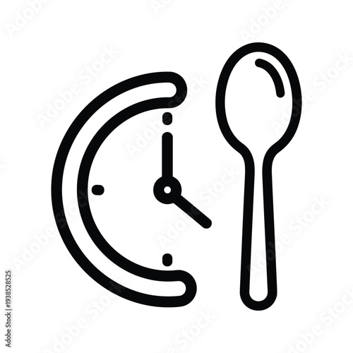 Meal Time Icon with Clock and Spoon - Food Schedule and Diet Planning Line Art