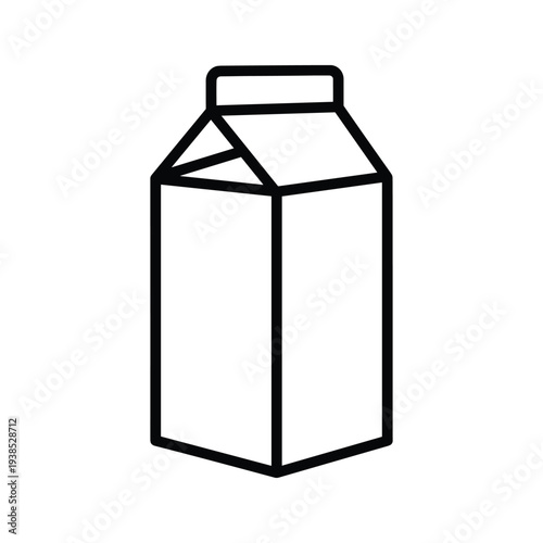 Minimalist Black and White Line Art Illustration of a Milk or Juice Carton Icon on White Background