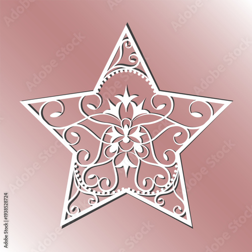 Cutting card. Laser cut  star vector panel. Cutout silhouette with star pattern. Filigree star pattern for paper cutting. white