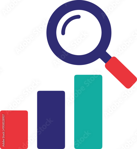 Magnifying glass over bar chart graphic