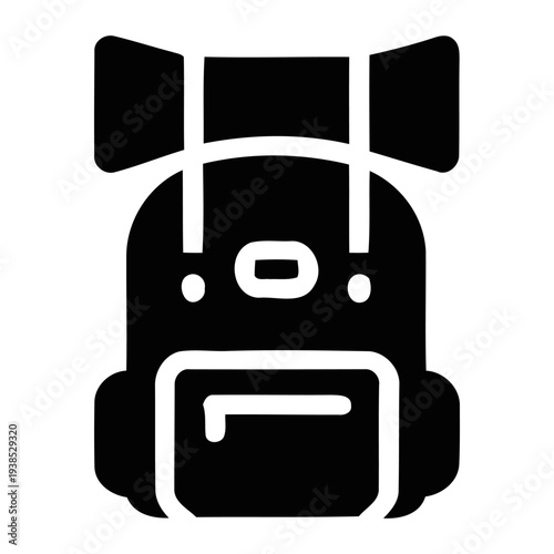 Hiking backpack icon for camping and travel minimalist black silhouette graphic