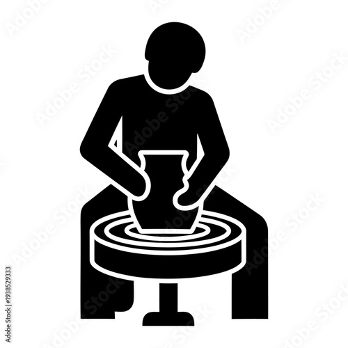 Potter shaping clay on a pottery wheel silhouette icon
