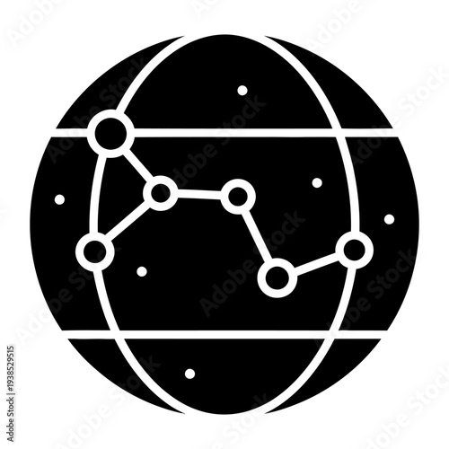Global network icon representing worldwide connectivity and digital communication in a minimalist black silhouette style