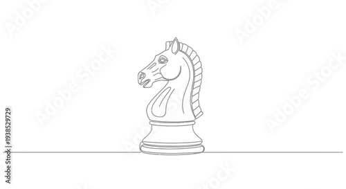 Minimalist Knight Chess Piece Line Art on White Background