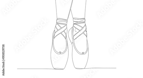 Ballet Shoes Standing on Floor Line Art Illustration
