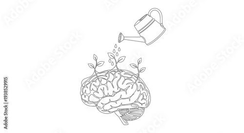 Human Brain Being Watered with Ideas and Growing Plants