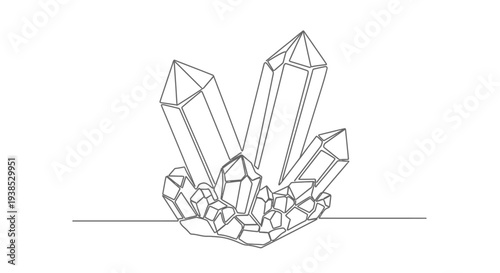 Crystal Cluster Line Art on White Background
