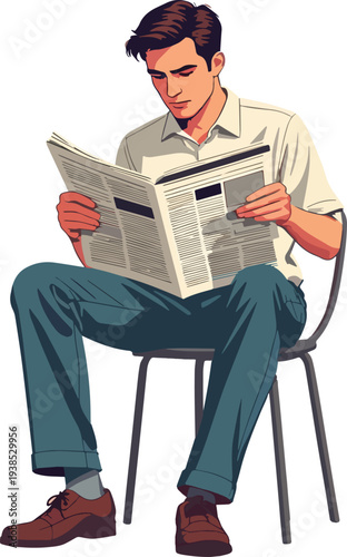 uomo che legge il giornale di carta cartaceo vettoriale 