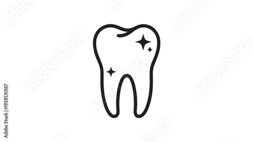 Minimalist Vector Icon of a Clean White Tooth with Sparkle Accents for Dental Health and Oral Hygiene Concepts