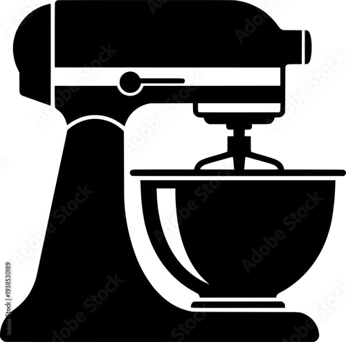 Stand mixer with bowl kitchen appliance silhouette vector illustration
