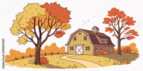 A serene autumn scene with deer grazing in a forest of colorful trees Vector