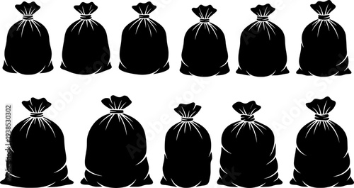 set of trash bag silhouette, black and white silhouette, vector and illustration
