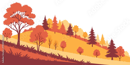 A serene autumn landscape with rolling hills and a clear blue sky Vector