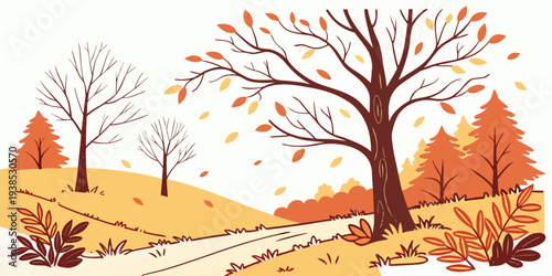 A serene landscape with bare trees and rolling hills under a clear sky Vector