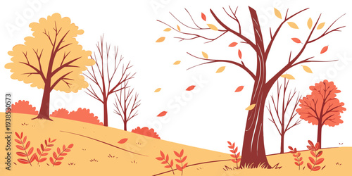 A serene autumn landscape with deer and trees in a golden field Vector