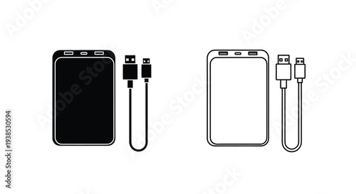 Portable charger and cable designs black and white silhouette