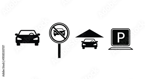 Parking restrictions and availability depicted in a black graphic silhouette