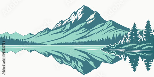 A majestic mountain range with a vibrant blue and green color scheme Vector
