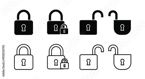 Four rows of black lock icons on a white background silhouette