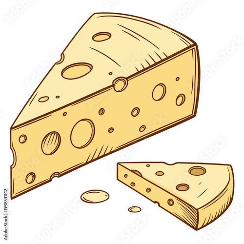 A close-up view of a block of cheddar cheese with a slice cut off Vector