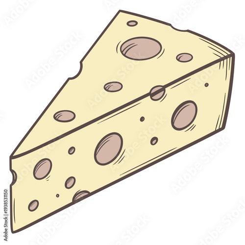 A wedge of swiss cheese with characteristic holes and a smooth rind Vector