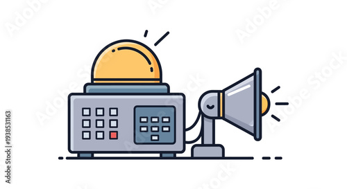 Vintage radio and megaphone broadcasting modern flat design silhouette