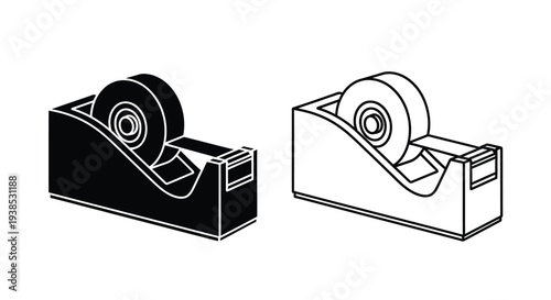 Two tape dispensers one dark and one light in a clean silhouette