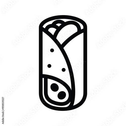 Minimalist Burrito Wrap Line Art Illustration, Black and White Food Icon Vector