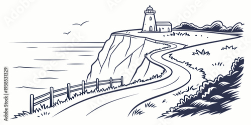 A scenic view of a winding road leading to a distant mountain peak under a clear sky Vector