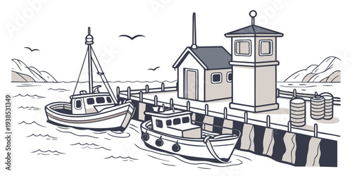 A bustling medieval town with a river and various buildings and people Vector