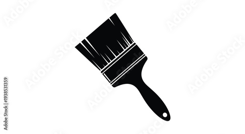 A black paintbrush depicted in a stark graphic silhouette