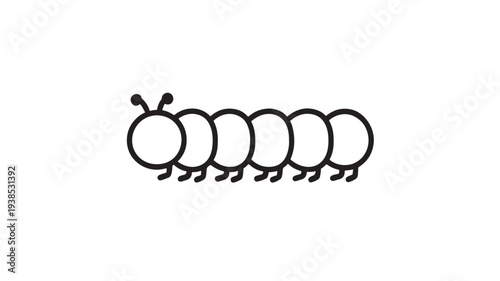 Minimalist Vector Icon of a Symmetrical Caterpillar Insect in a Simple Black Line Art Style