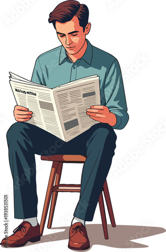 uomo che legge il giornale di carta cartaceo vettoriale 