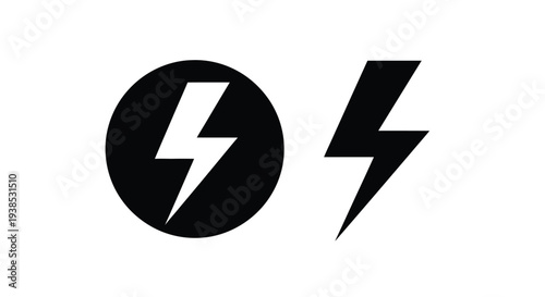 Black circle containing a lightning bolt with a separate bolt silhouette