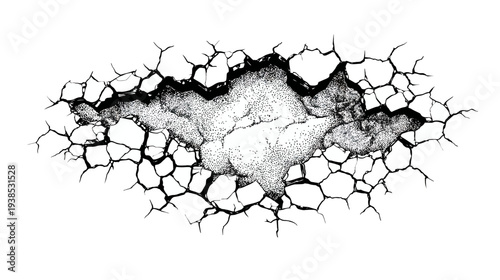 Cracked hole illustration vector graphic of damaged surface texture
