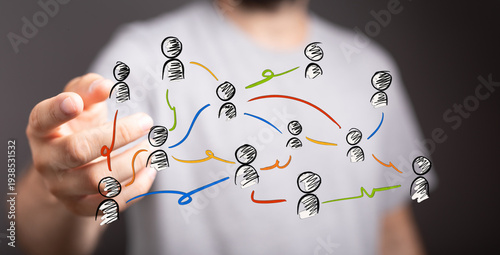 Hand drawing network of peo...