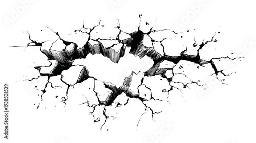 Cracked ground illustration with a central hole and radiating fissures design