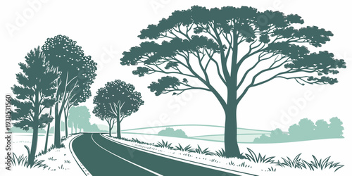 A serene winter landscape with snow covered ground and tall trees standing in the distance Vector