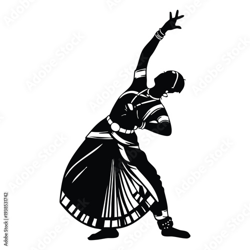 single dancing in elegant black silhouette Isolated On white Background.