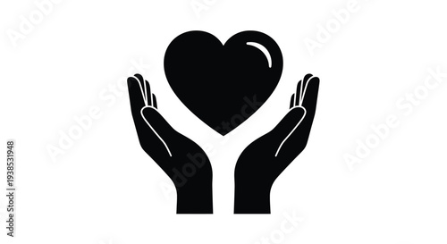 Hands cradling a heart shape a striking black silhouette