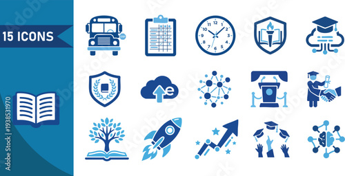Set of 15 education and technology icons vector