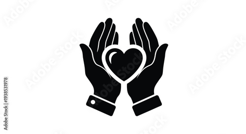 Two hands cradling a heart shape in a striking silhouette