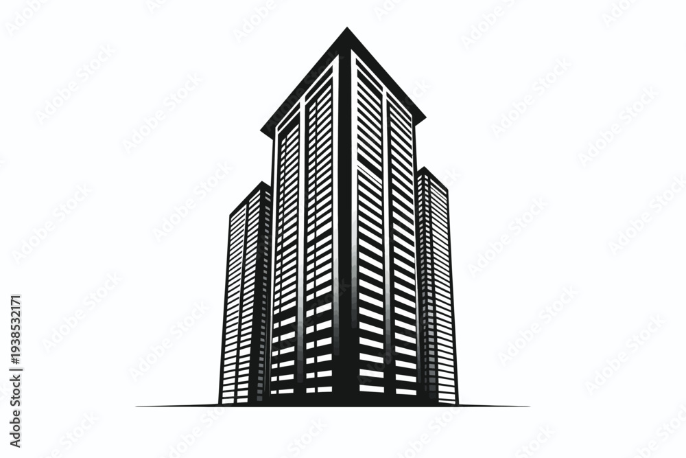 Fototapeta premium Modern towering skyscrapers illustration against white background