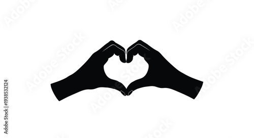 Two hands forming a heart shape against a white background silhouette
