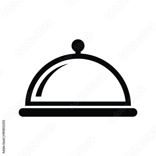 Food Cloche Icon - Minimalist Black and White Vector Illustration of a Covered Serving Dish