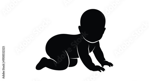 A black silhouette of a crawling baby simple and clean silhouette